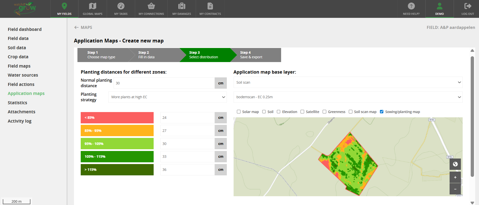 Application map for variable planting based on the soil scan