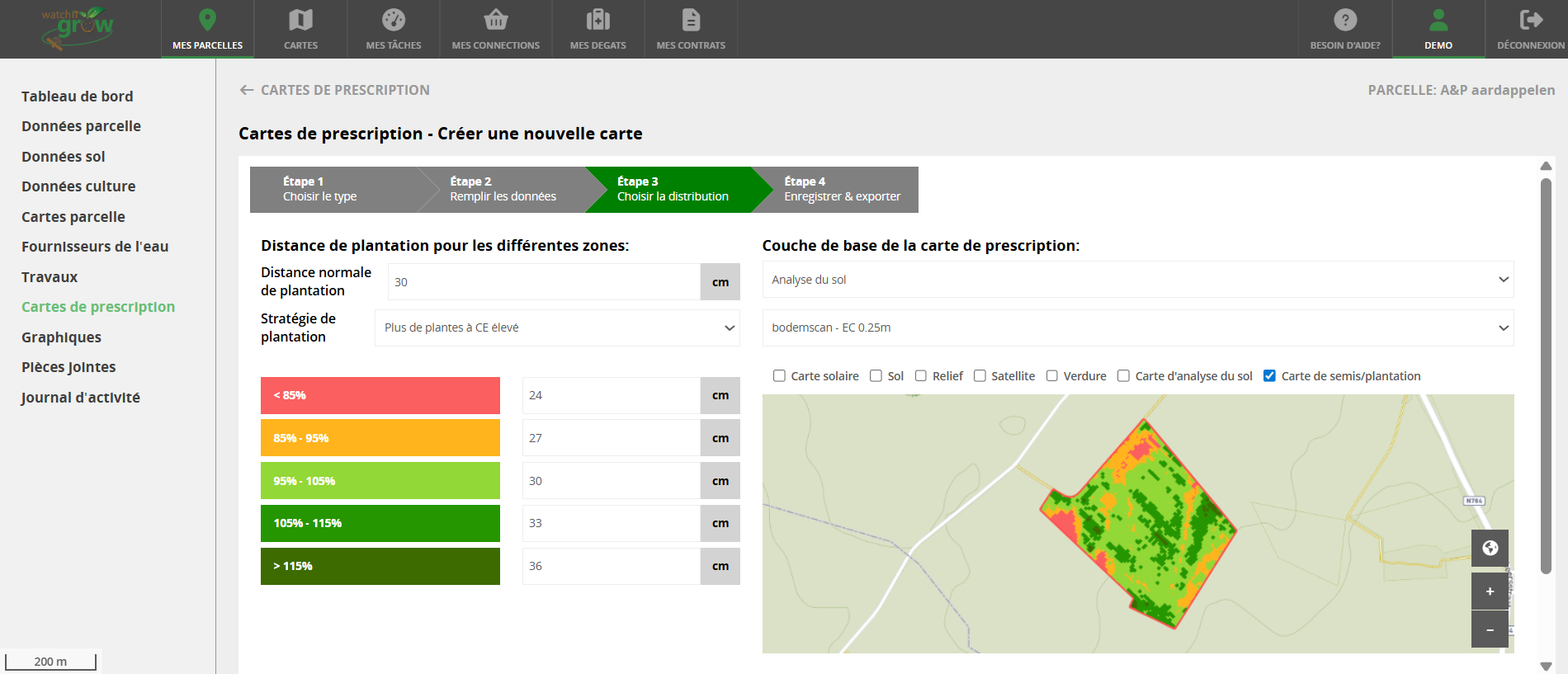 Plantation variable basée sur l'analyse du sol