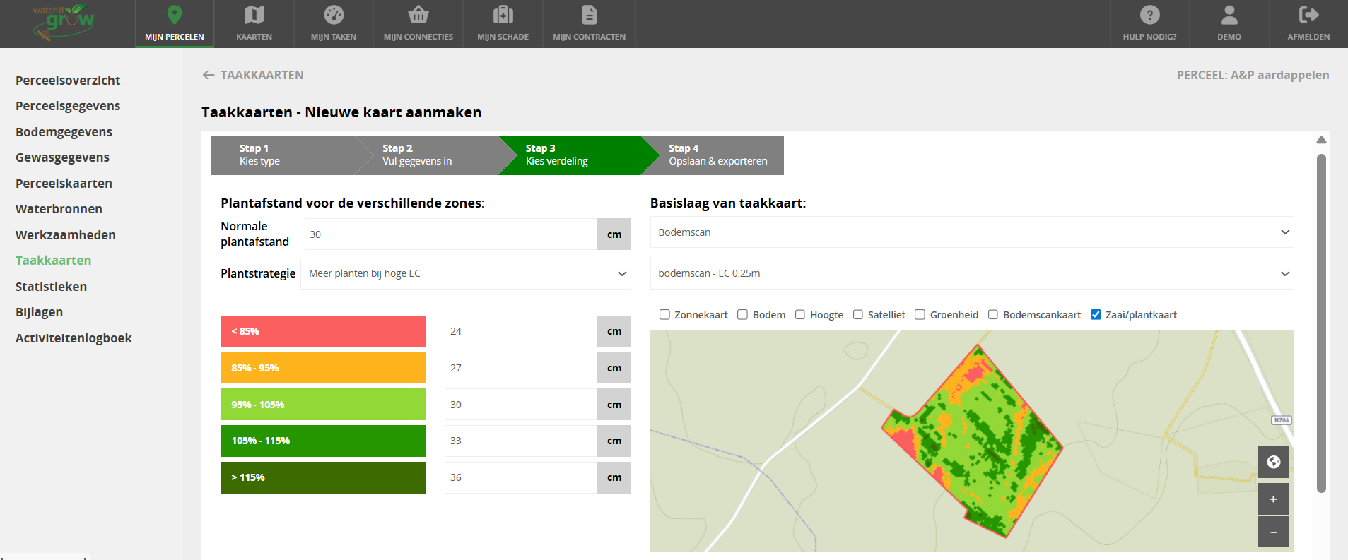 Taakkaart voor variabel planten op basis van de bodemscan