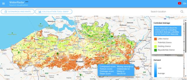 A water level-controlled drainage suitability map that you can zoom in on and add field boundaries to